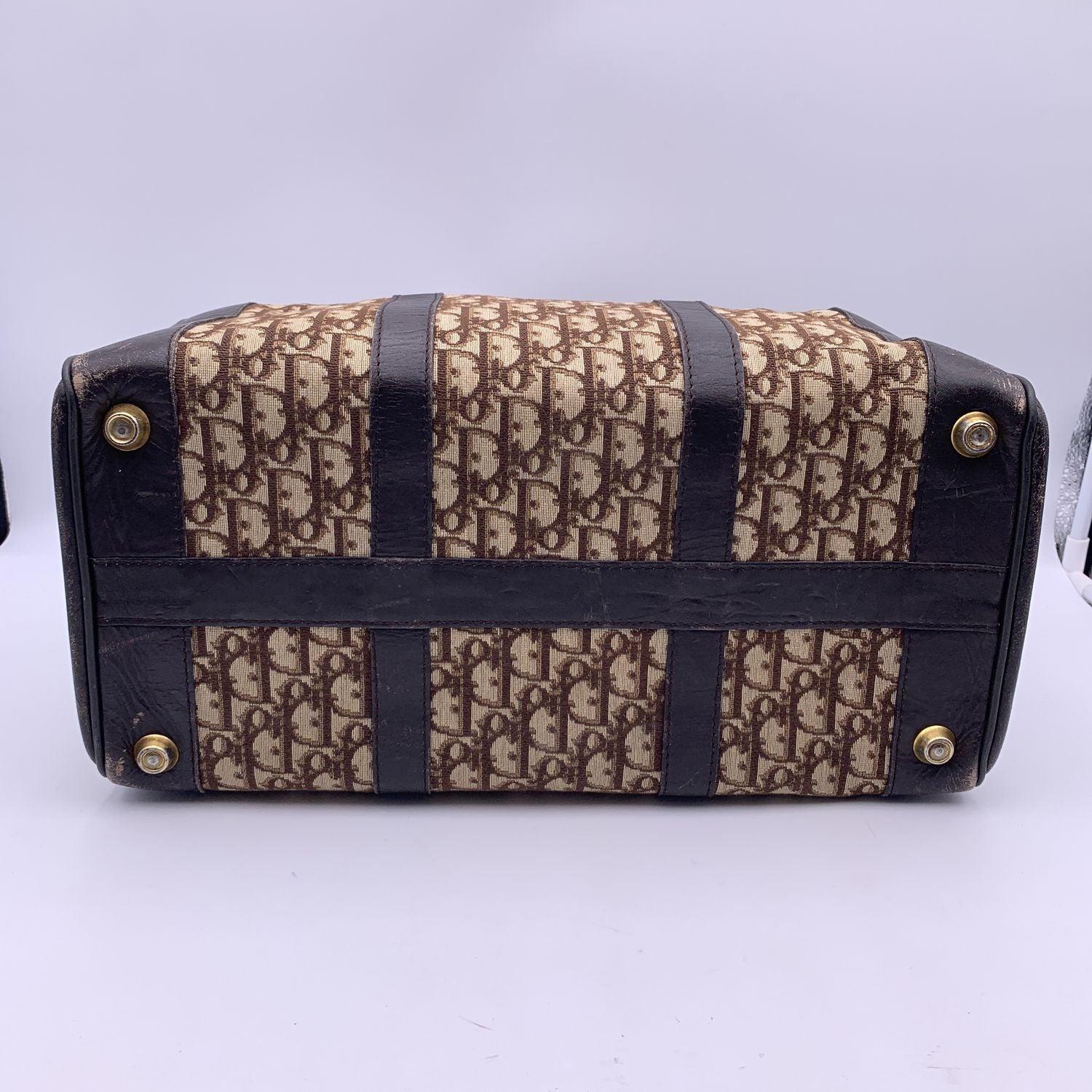 Christian Dior Vintage Brown Logo Oblique Canvas Boston Travel Bag 3