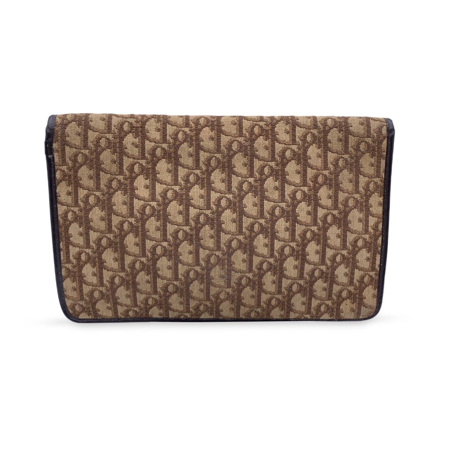 Christian Dior Vintage Brown Logo Oblique Canvas Clutch Bag In Excellent Condition In Rome, Rome