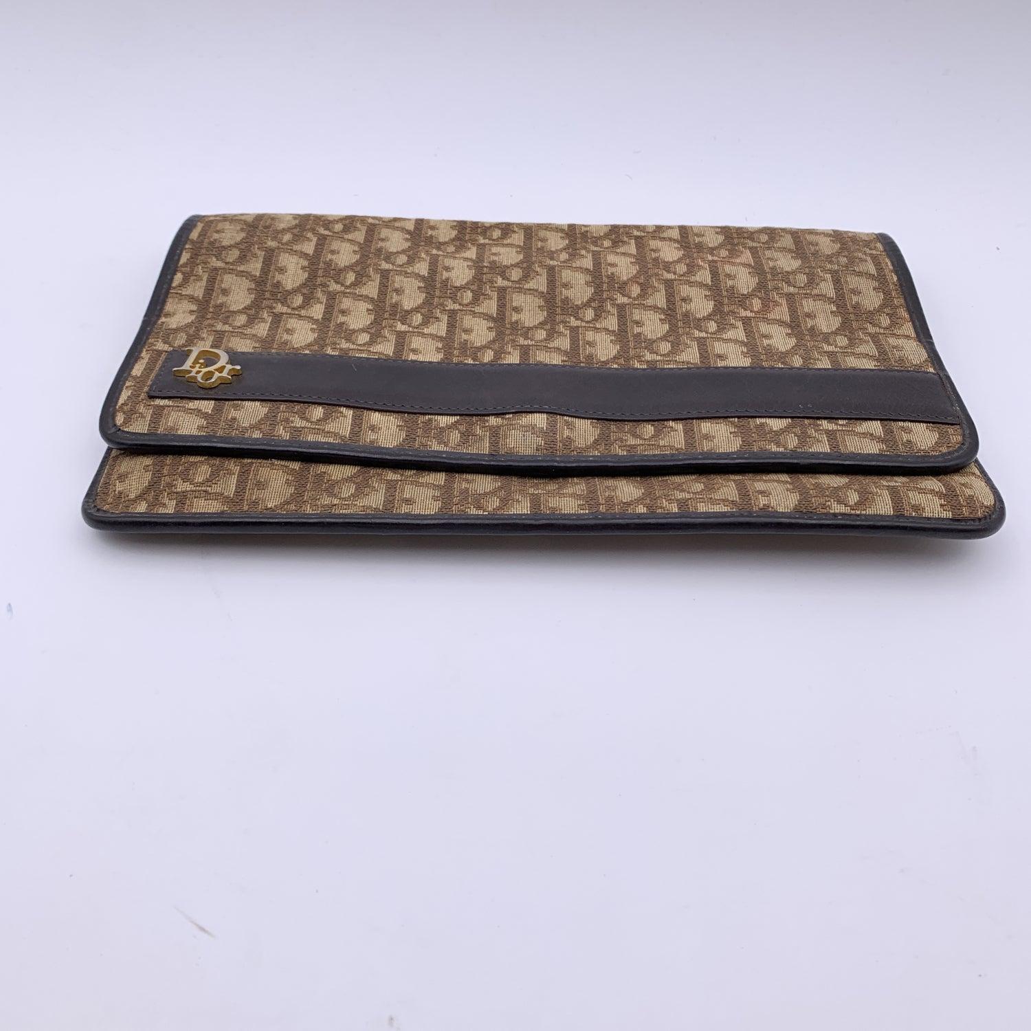 Women's Christian Dior Vintage Brown Logo Oblique Canvas Clutch Bag