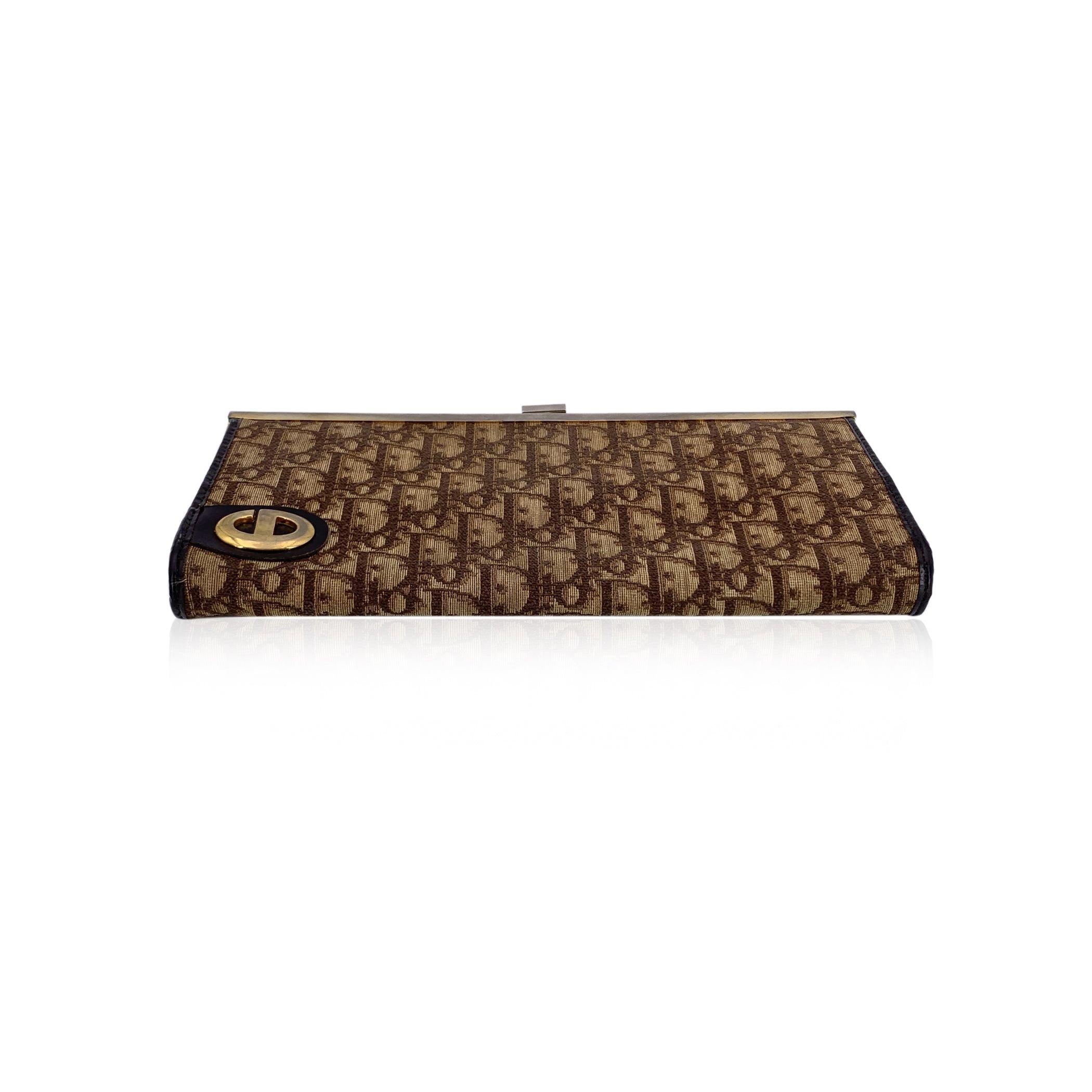 Women's Christian Dior Vintage Brown Logo Oblique Canvas Clutch Purse For Sale