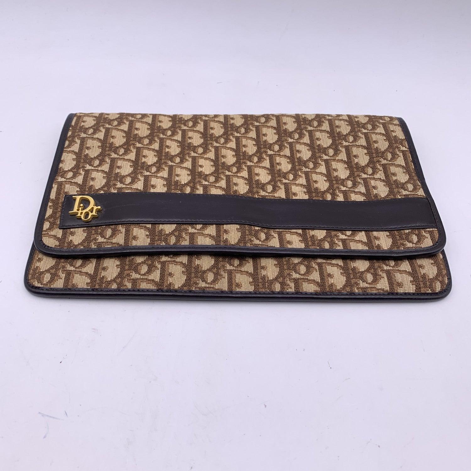 Christian Dior Vintage Brown Logo Oblique Canvas Flap Clutch Purse In Excellent Condition In Rome, Rome