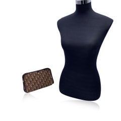 Christian Dior Vintage Brown Logo Oblique Canvas Small Zip Clutch