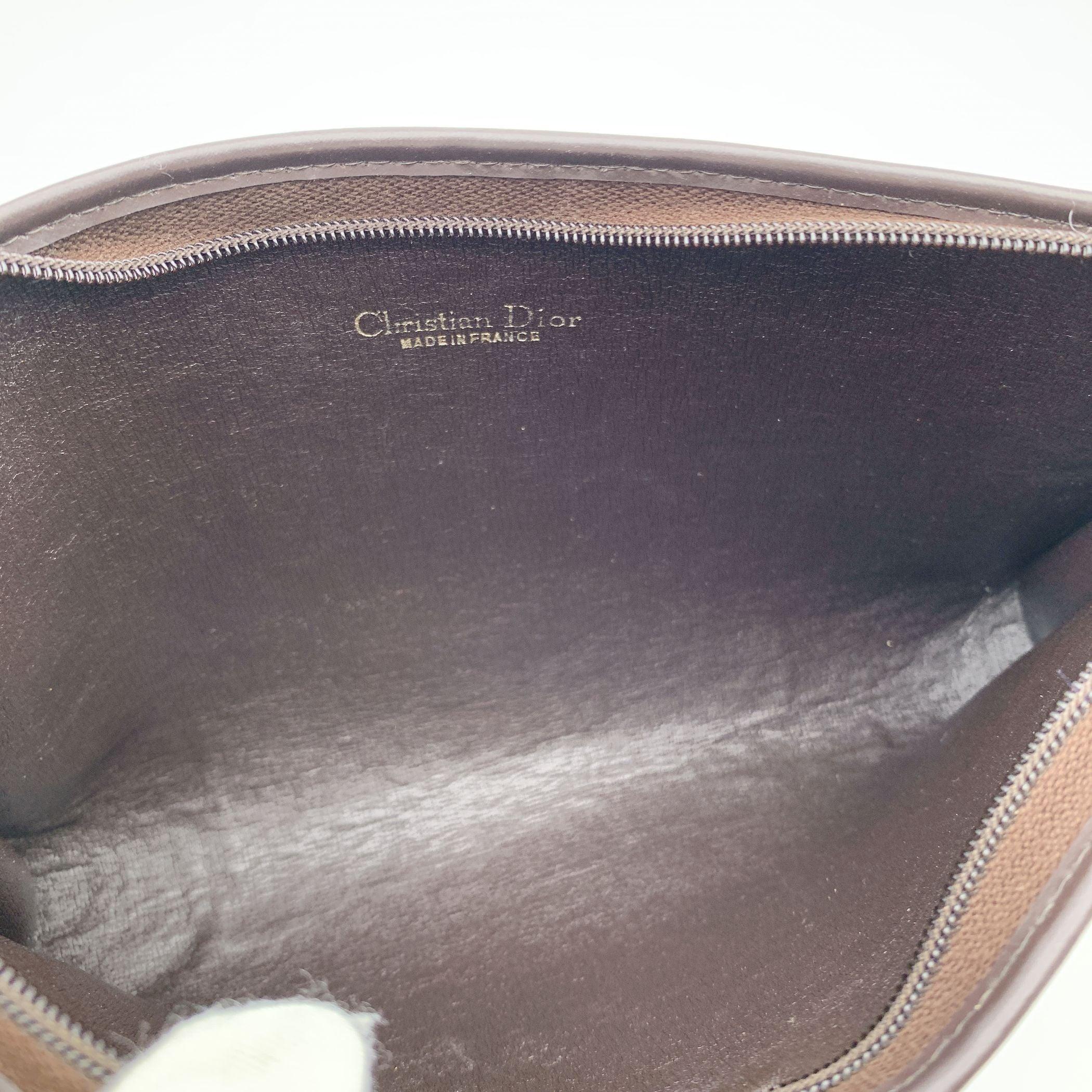 Christian Dior Vintage Brown Logo Oblique Canvas Petite pochette à fermeture éclair Pour femmes en vente