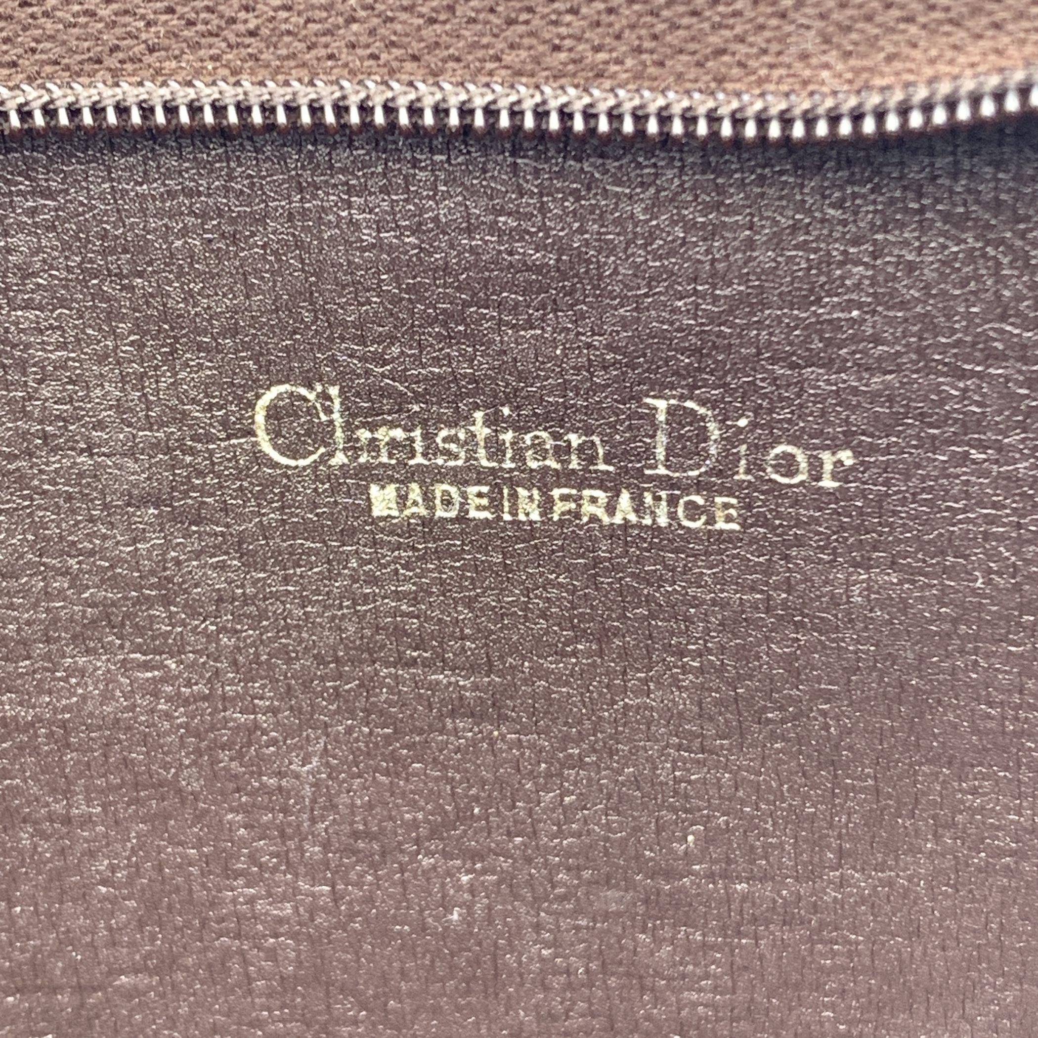 Christian Dior Vintage Brown Logo Oblique Canvas Petite pochette à fermeture éclair en vente 1
