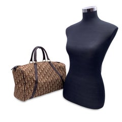 Christian Dior Vintage Brown Logo Tapestry Canvas Boston Bag