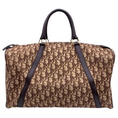 Christian Dior Vintage Brown Logo Tapestry Canvas Boston Bag