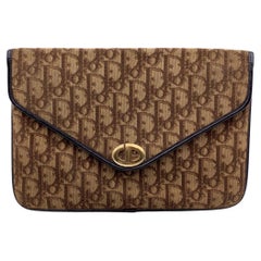 Christian Dior Vintage Brown Logo Tapestry Canvas Clutch Bag Purse