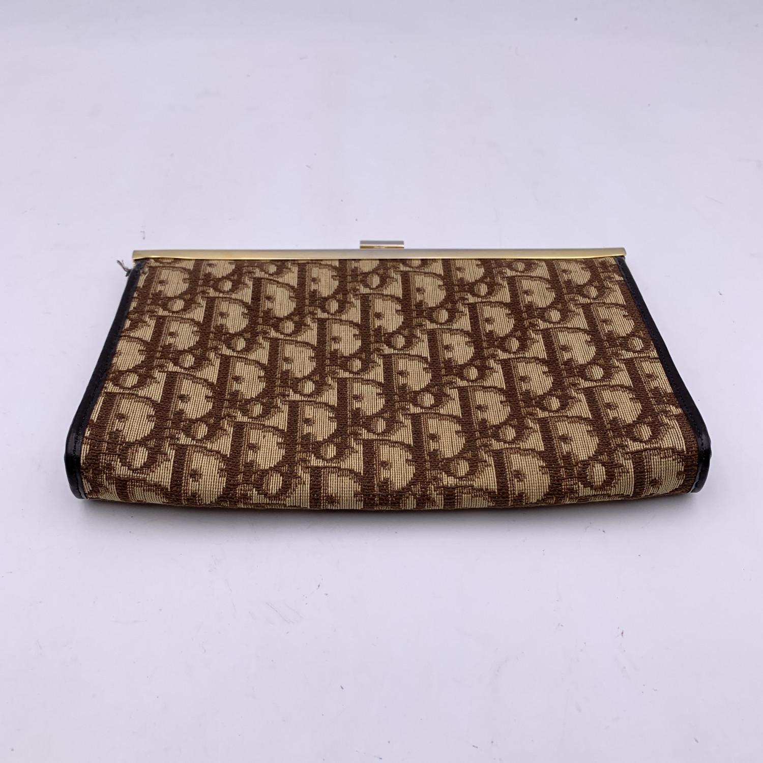 Christian Dior Vintage Brown Logo Tapestry Canvas Clutch Purse 1