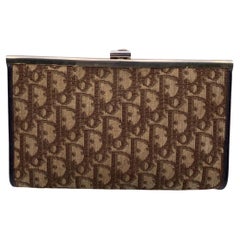 Christian Dior Vintage Brauner Logo-Wandteppich Canvas Clutch Geldbörse
