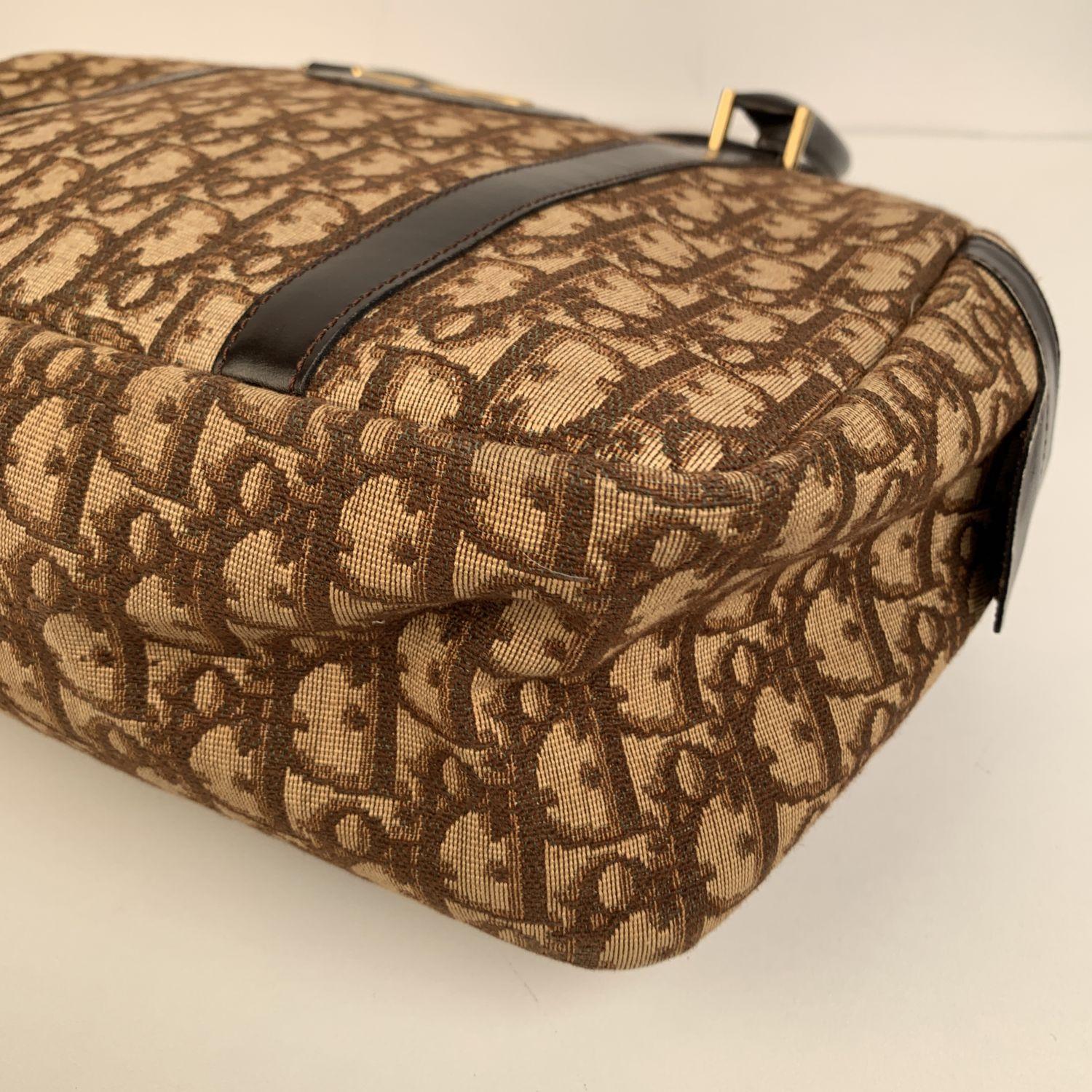 Christian Dior Vintage Brown Logo Tapestry Canvas Satchel Bag In Excellent Condition In Rome, Rome