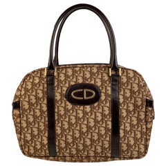 Christian Dior Vintage Brown Logo Tapestry Canvas Satchel Bag