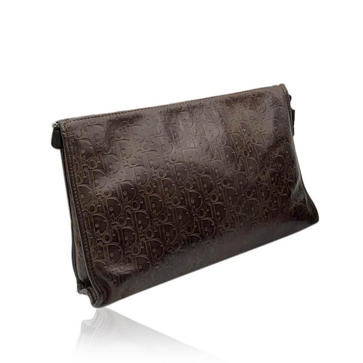 Black Christian Dior Vintage Brown Monogram Leather Cosmetic Bag Purse
