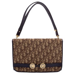 Christian Dior Vintage Brown Oblique Logo Canvas Shoulder Bag