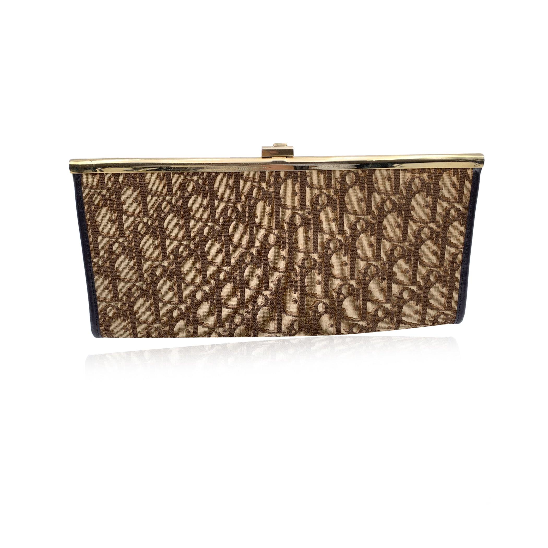 Christian Dior Vintage Brown Oblique Monogram Canvas Clutch Bag In Good Condition In Rome, Rome