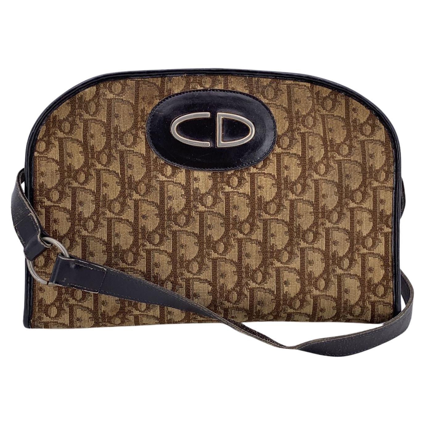 Christian Dior Vintage Brown Oblique Monogram Canvas Shoulder Bag For Sale