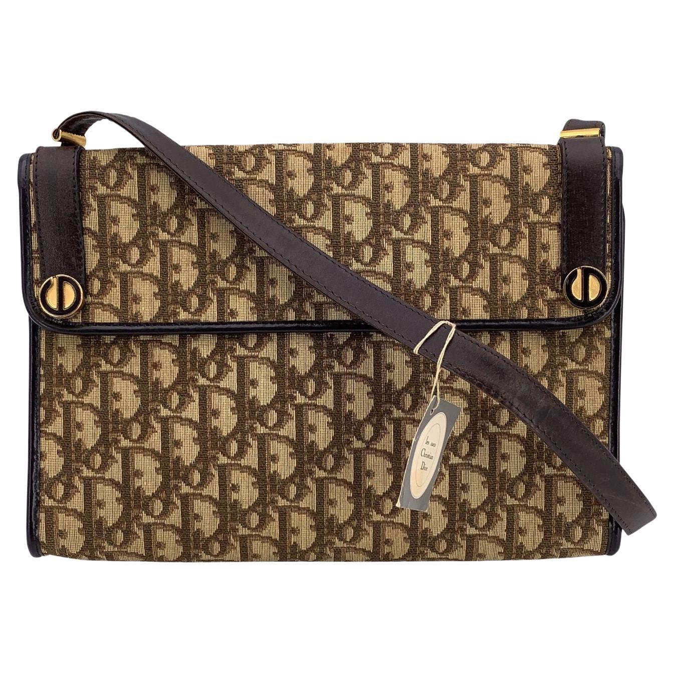 Christian Dior Borsa a tracolla obliqua in tela marrone Monogram Vintage