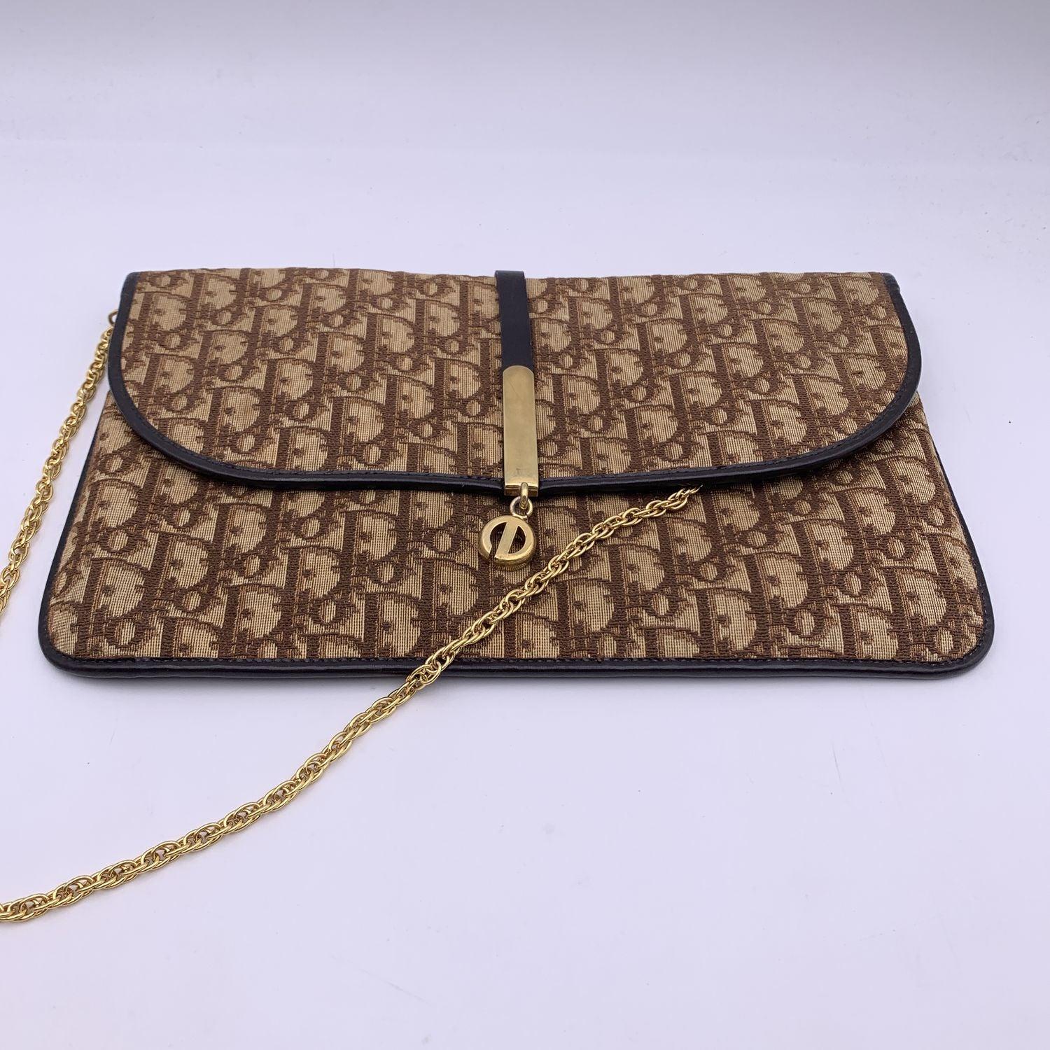 Women's Christian Dior Vintage Brown Oblique Monogram Chain Shoulder Bag