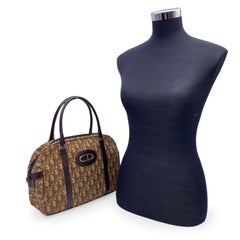Christian Dior Vintage Brown Trotter Tapestry Canvas Boston Bag