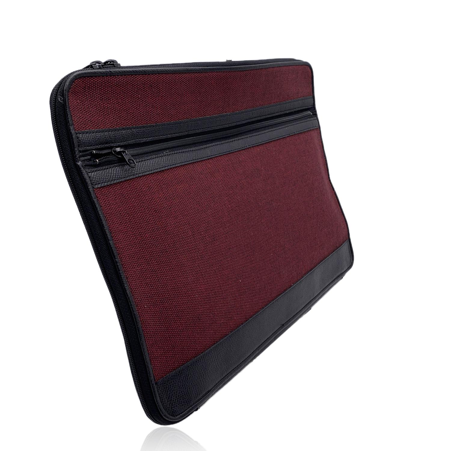 Christian Dior Vintage Burgundy Canvas and Black Leather Portfolio Bag In Excellent Condition In Rome, Rome