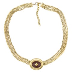 Christian Dior Vintage Burgundy Clover Pendant 4 Strands Layers Chain Necklace