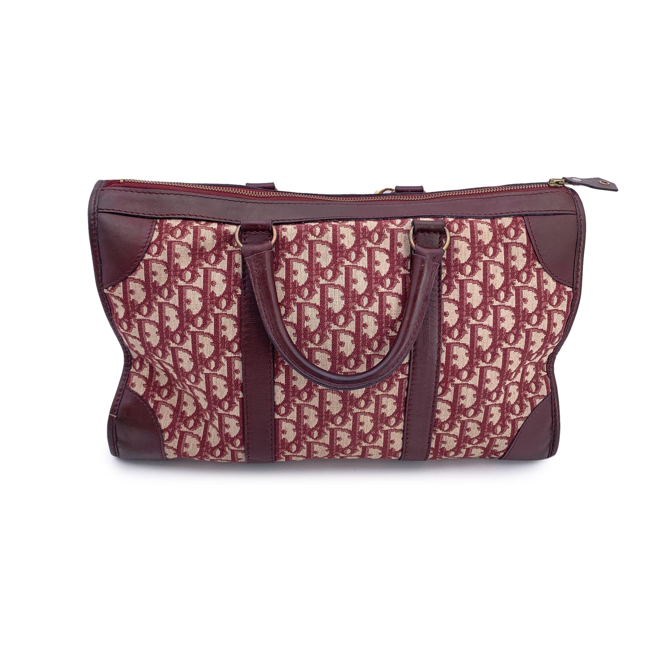 Brown Christian Dior Vintage Burgundy Logo Monogram Oblique Satchel Bag