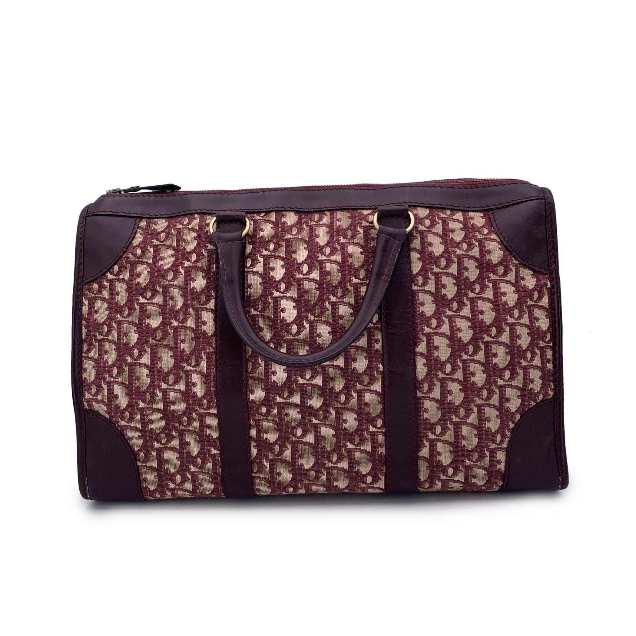 Black Christian Dior Vintage Burgundy Logo Monogram Oblique Satchel Bag
