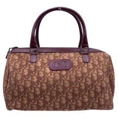 Christian Dior - Sac Boston vintage en toile avec tapisserie et logo bourgogne