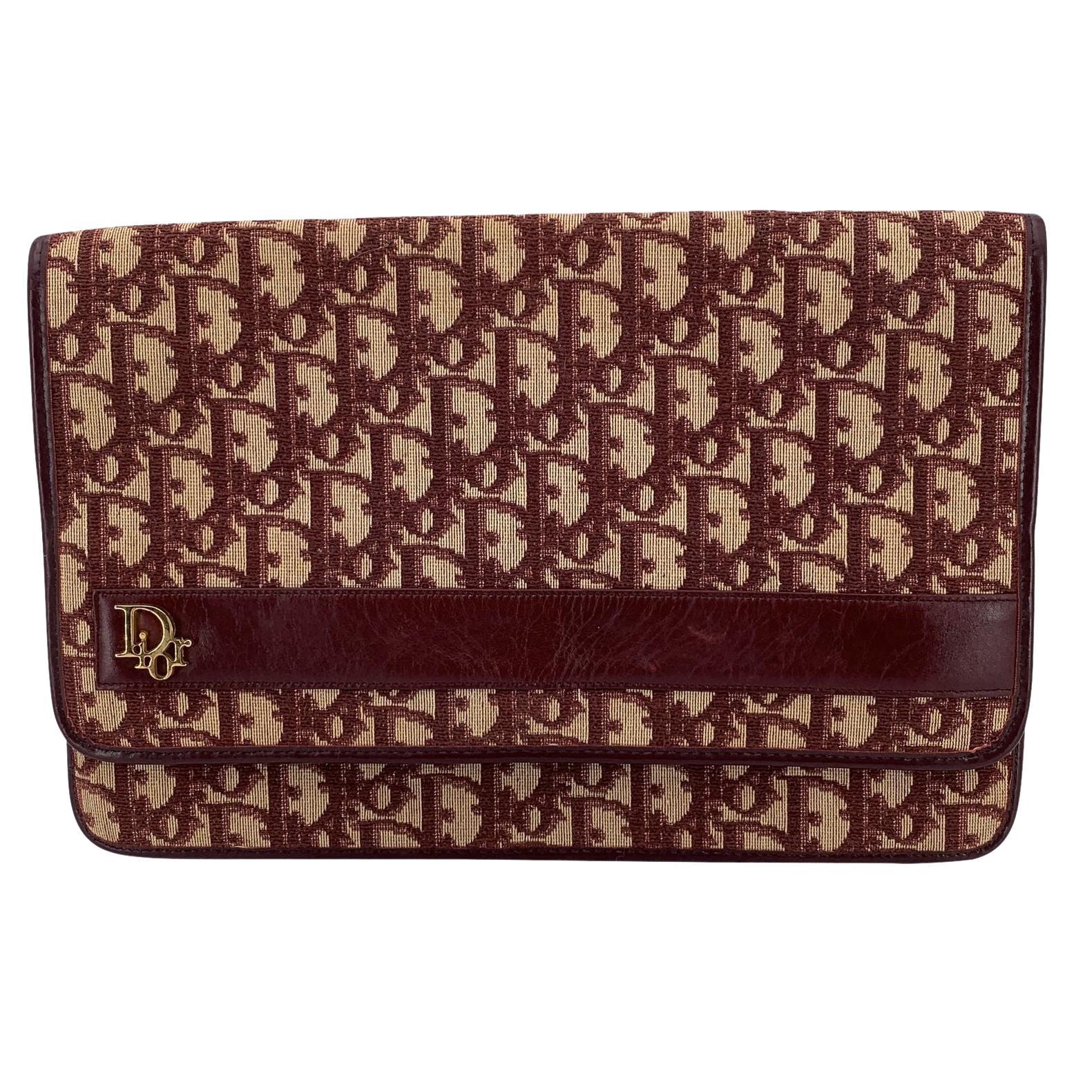 Christian Dior Vintage Burgundy Monogram Oblique Canvas Clutch Bag For Sale
