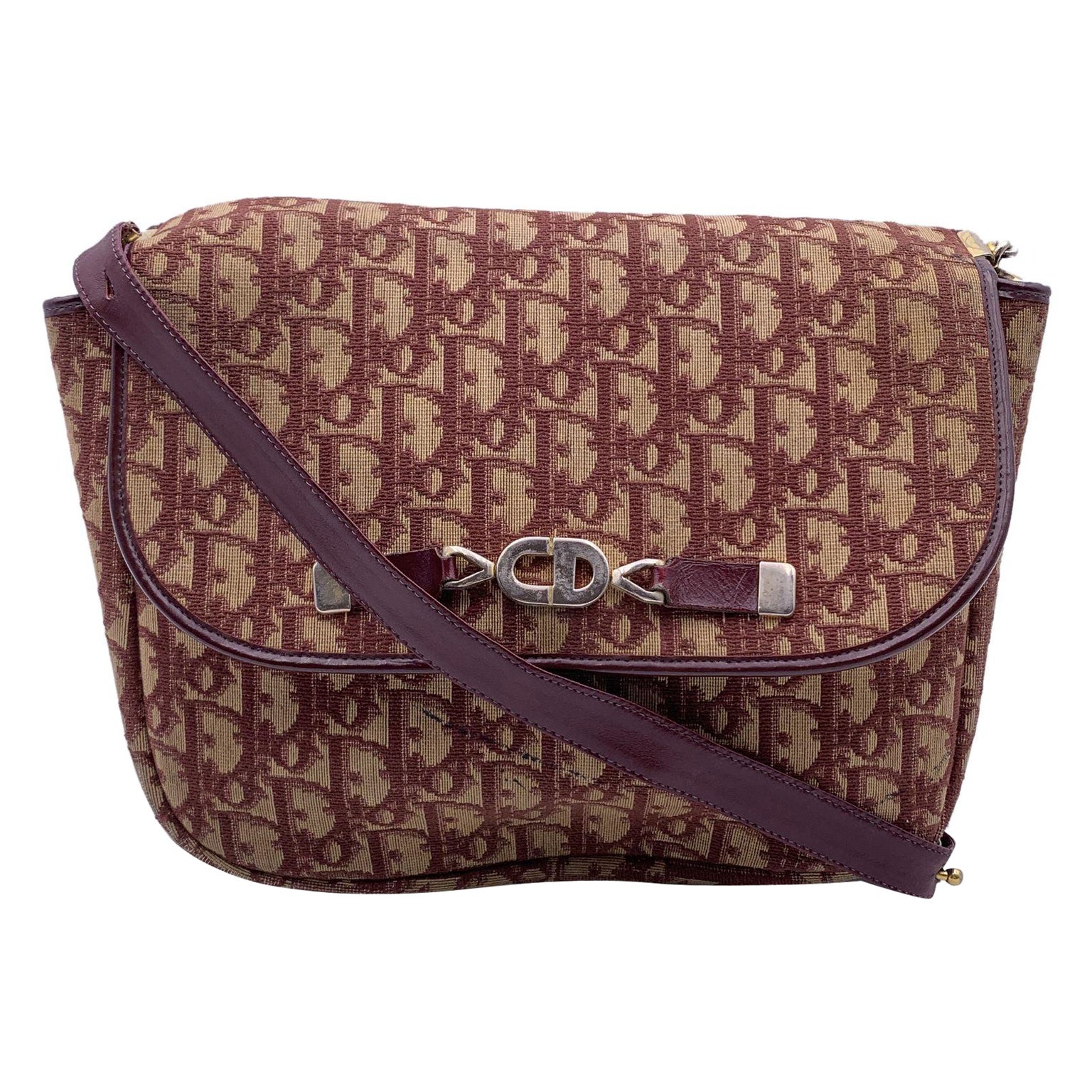 Christian Dior Vintage Burgundy Oblique Monogram Shoulder Bag