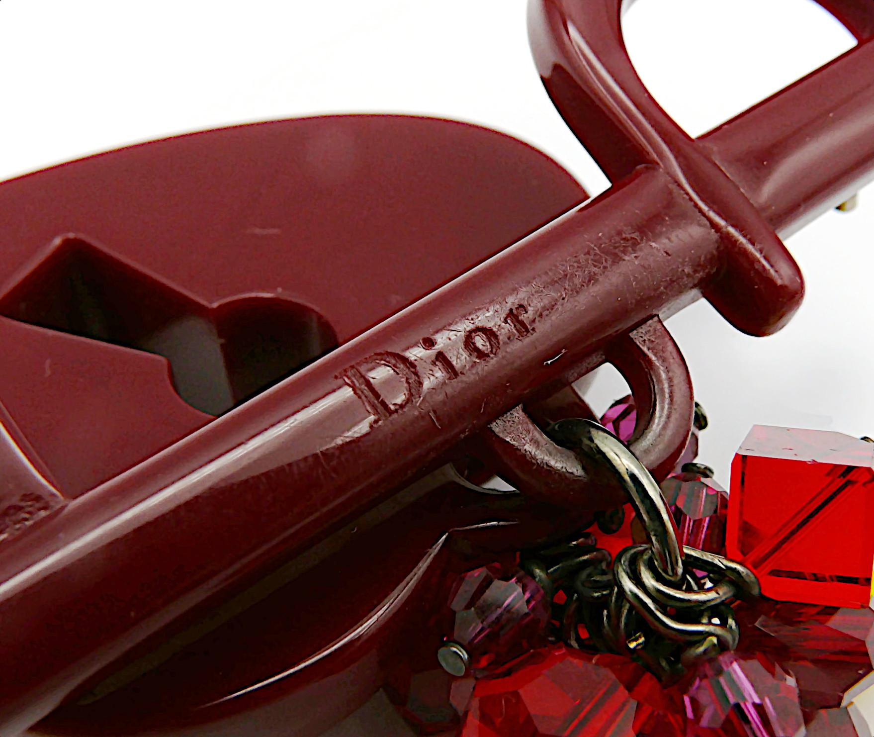 CHRISTIAN DIOR Vintage Burgundy Red Resin Key To My Heart Dangle Brooch For Sale 5