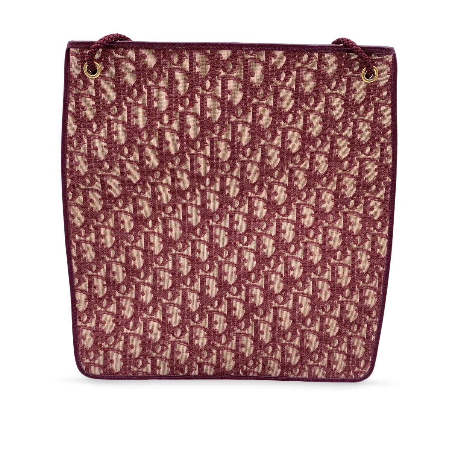 Christian Dior Vintage Burgundy Trotter Oblique Canvas Shoulder Bag In Excellent Condition In Rome, Rome