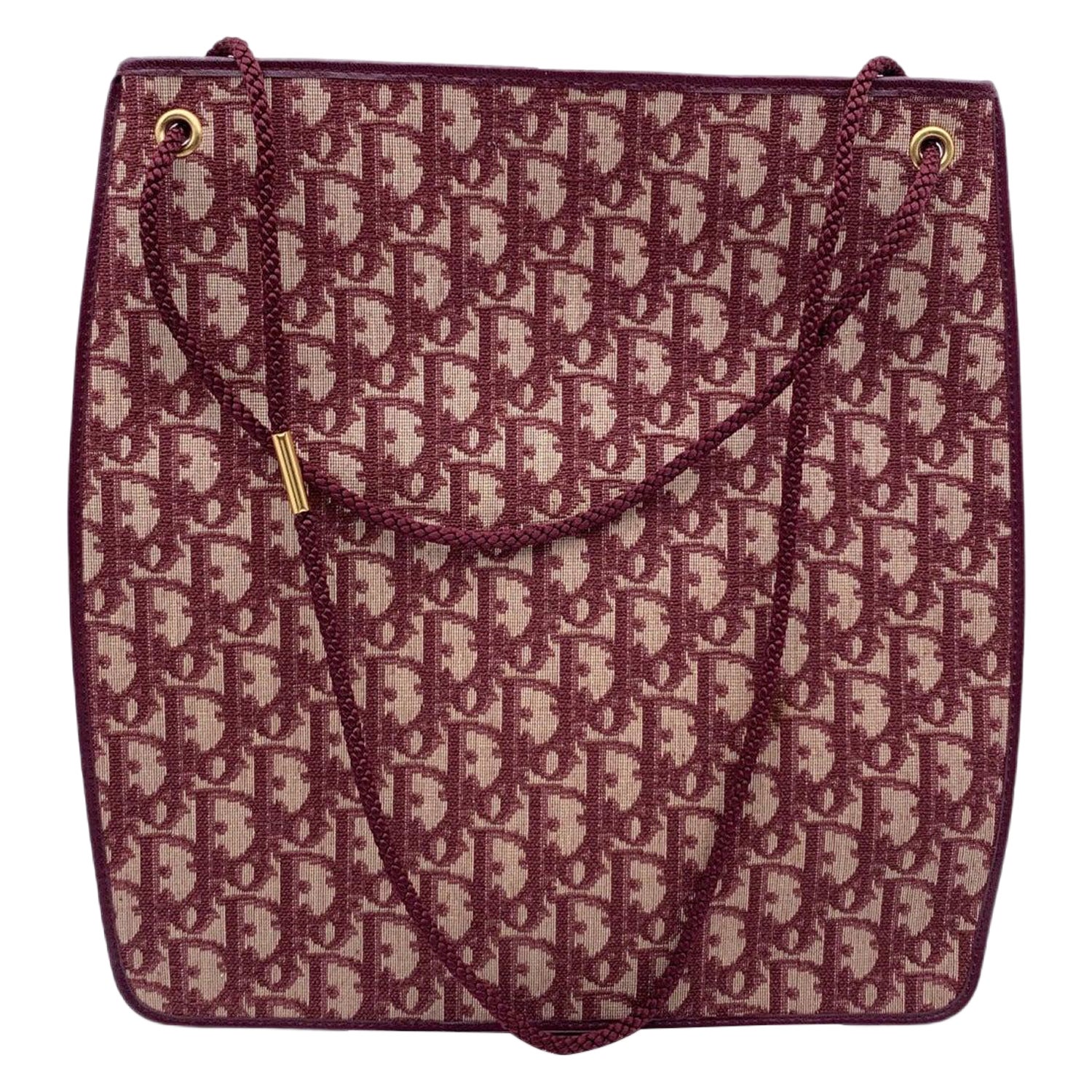 Christian Dior Vintage Burgundy Trotter Oblique Canvas Shoulder Bag