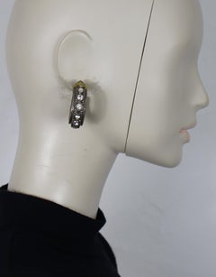 CHRISTIAN DIOR Vintage Byzantine Design Jewelled Silver Tone Hoop Earrings