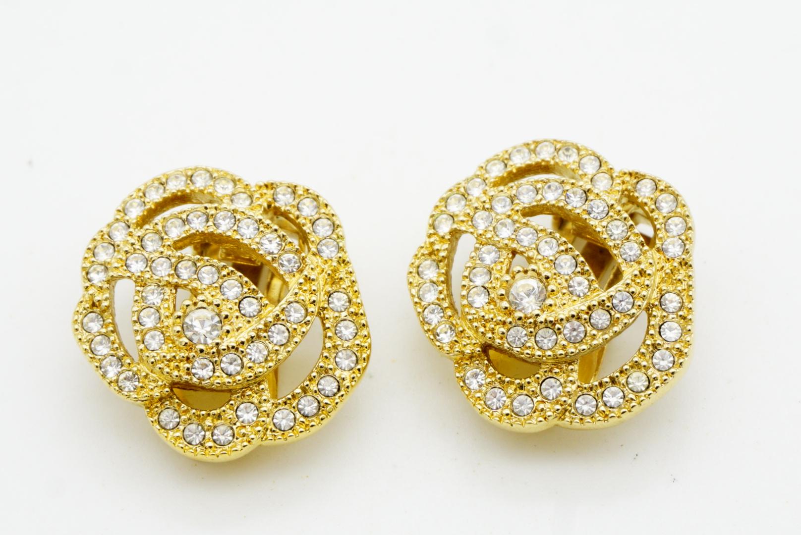 Christian Dior Vintage Camellia Rose Flower Whole Crystals Openwork Earrings For Sale 5