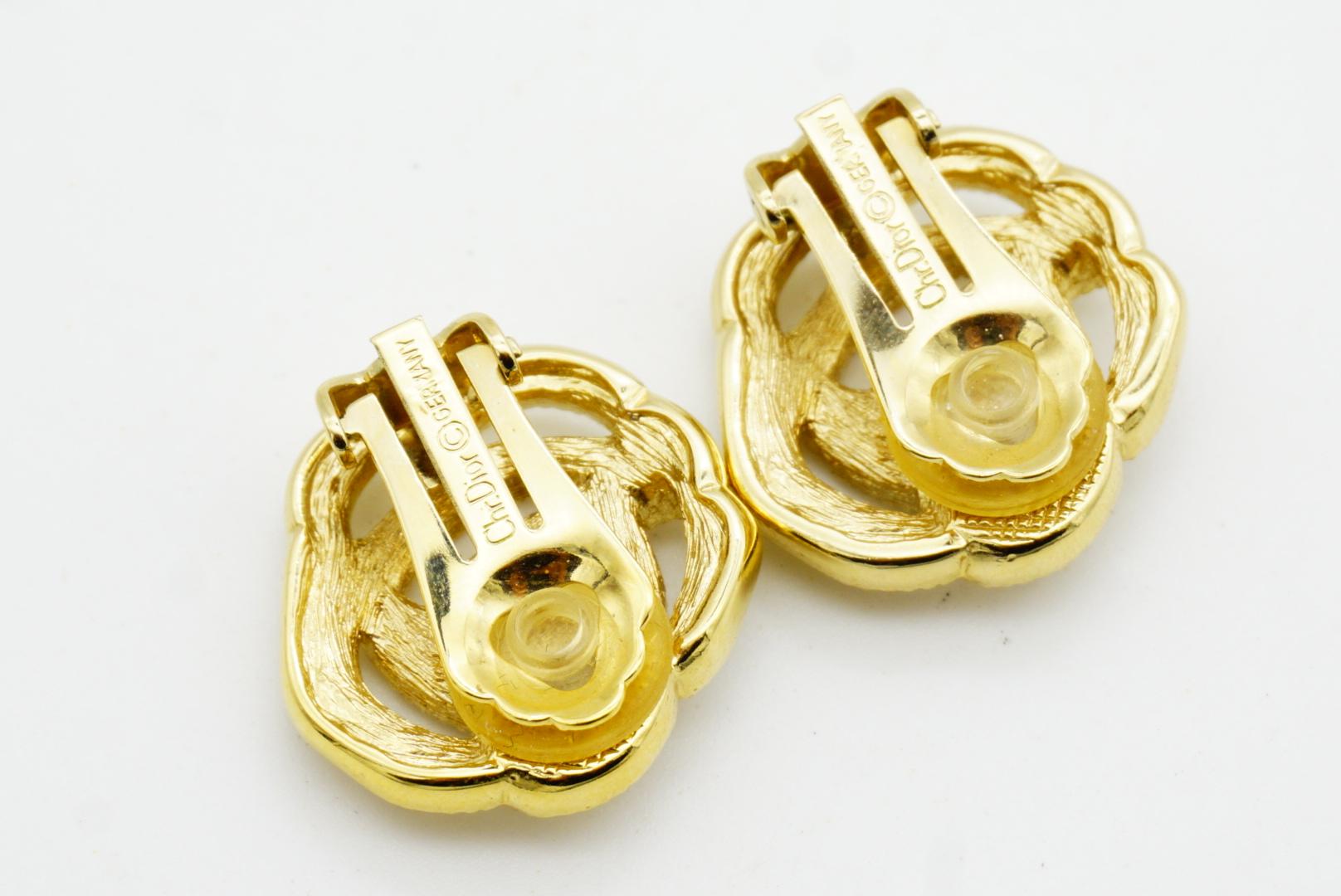Christian Dior Vintage Camellia Rose Flower Whole Crystals Openwork Earrings For Sale 6
