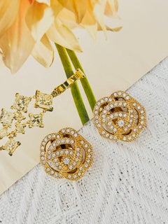 Christian Dior Vintage Kamelie Rose Blume ganze Kristalle durchbrochene Ohrringe