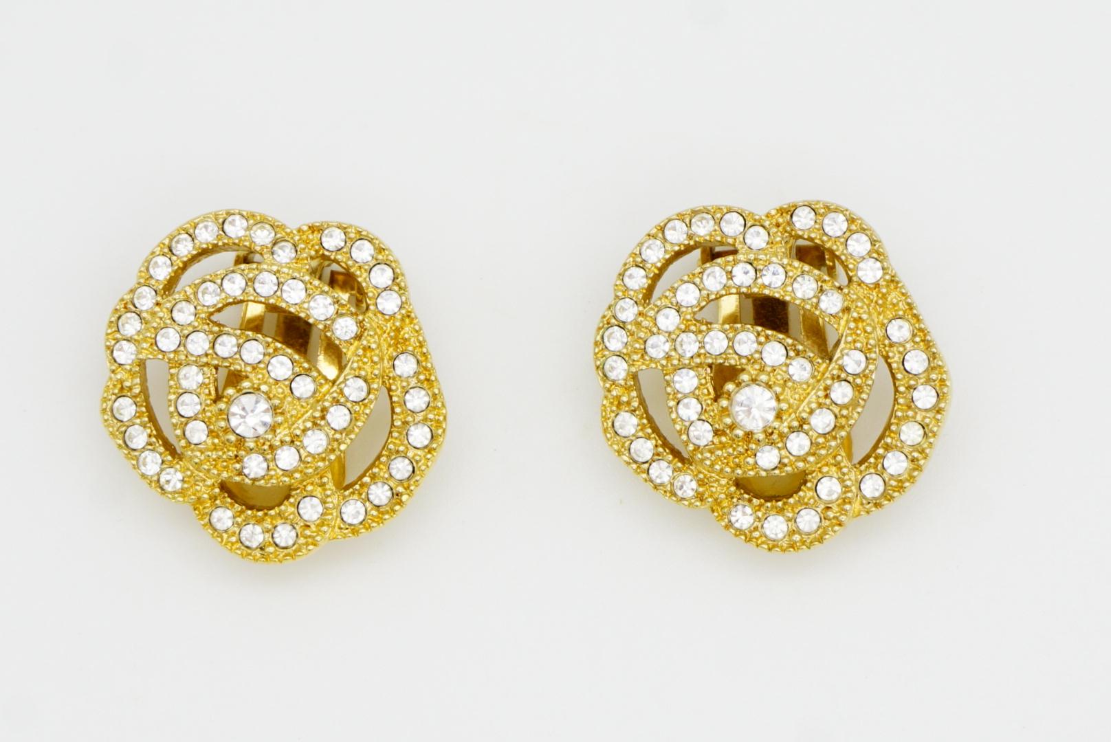 Christian Dior Vintage Camellia Rose Flower Whole Crystals Openwork Earrings For Sale 2