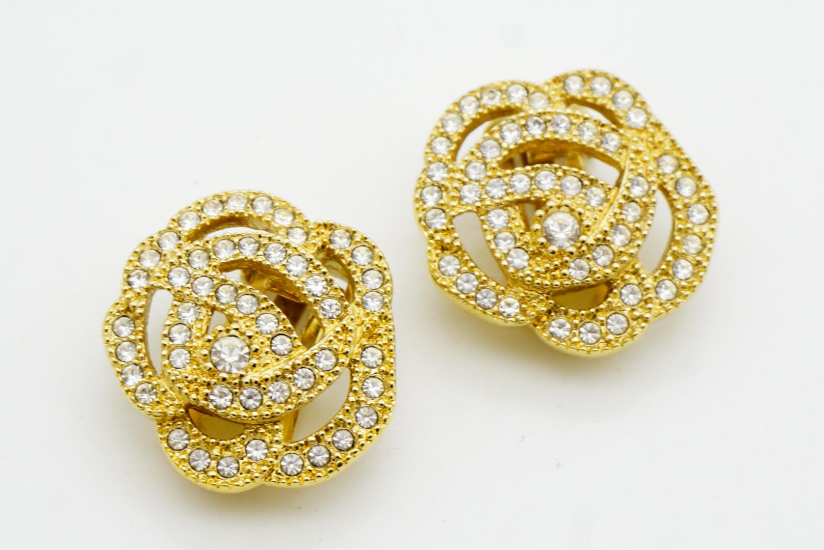 Christian Dior Vintage Camellia Rose Flower Whole Crystals Openwork Earrings For Sale 3