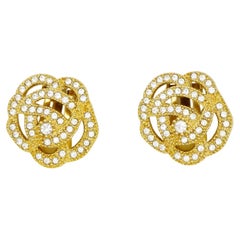 Christian Dior Vintage Pendientes Calados Flor de Camelia Rosa Cristales Enteros