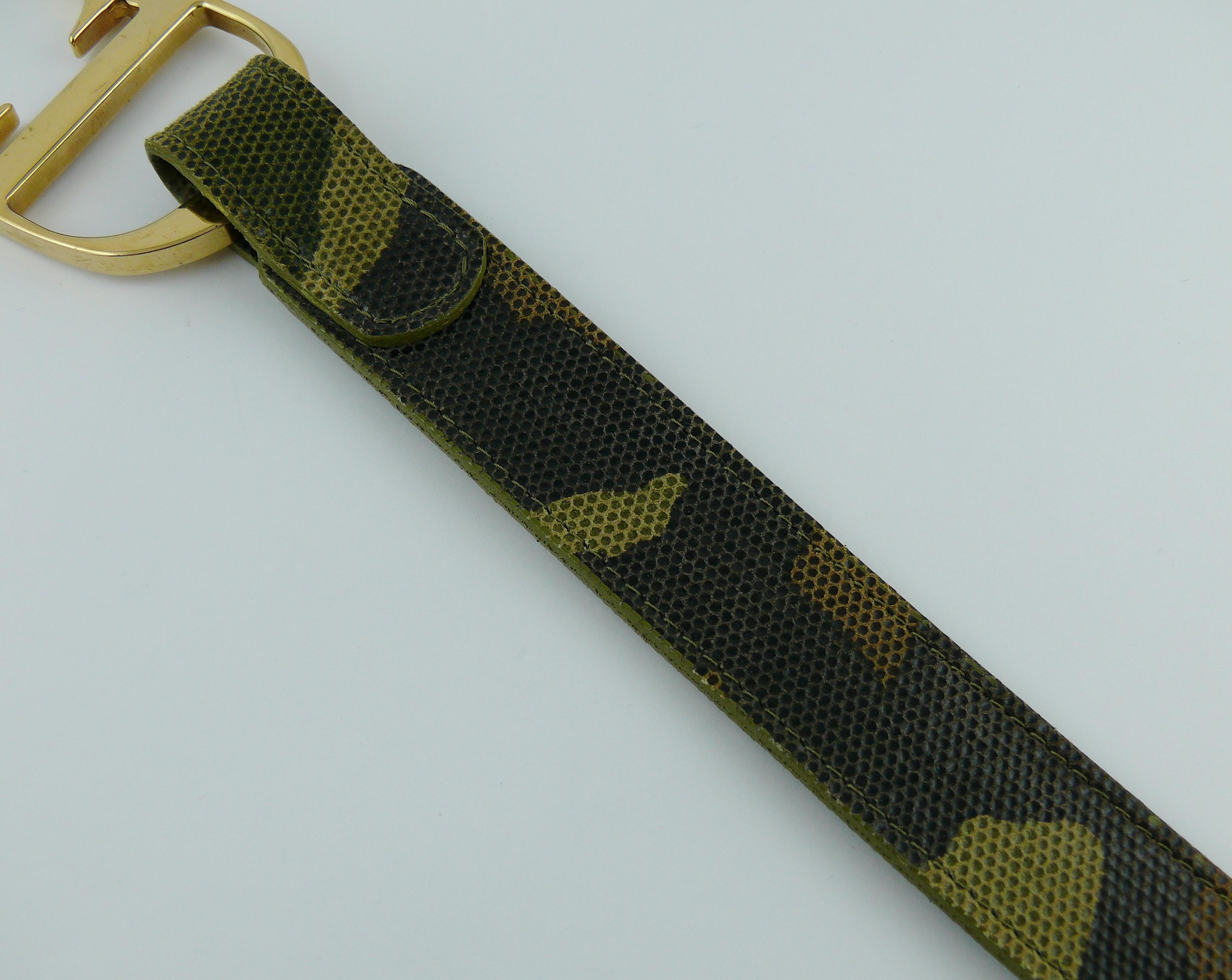 Black Christian Dior Vintage Camouflage Logo Buckle Belt