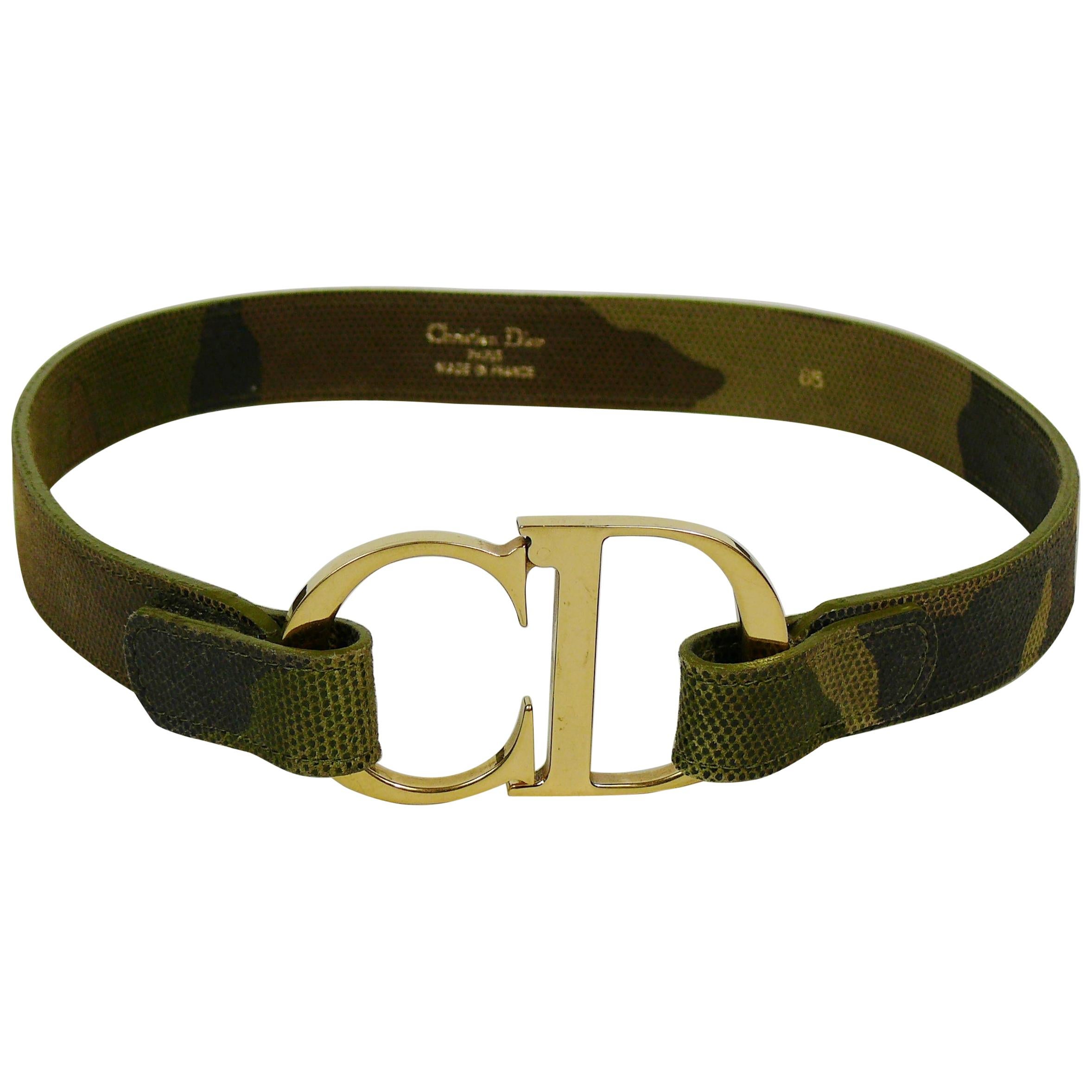 Christian Dior Vintage Camouflage Logo Buckle Belt