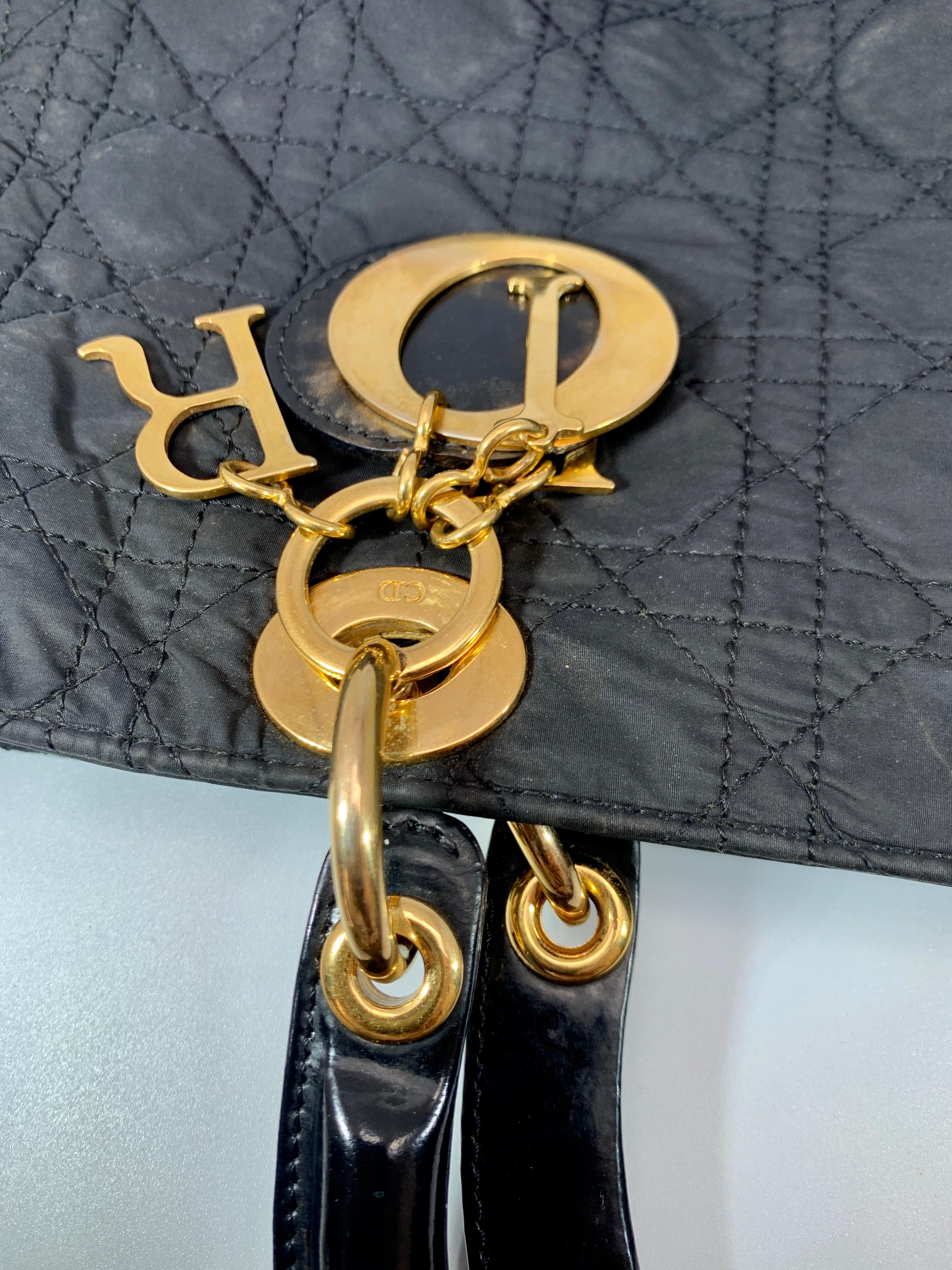 Christian Dior Vintage Cannage  Lady Dior Large  Bag - Black Nylon In Good Condition In New York, NY