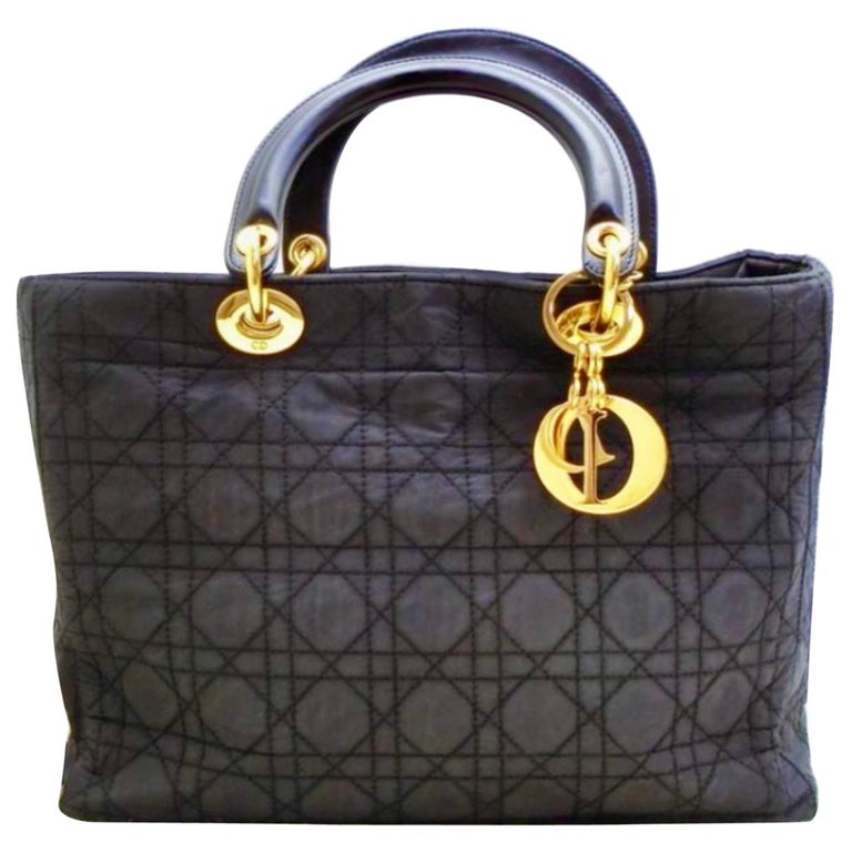 Christian Dior Vintage Cannage Lady Dior Large Bag - Black Nylon at 1stDibs  | nylon lady dior bag