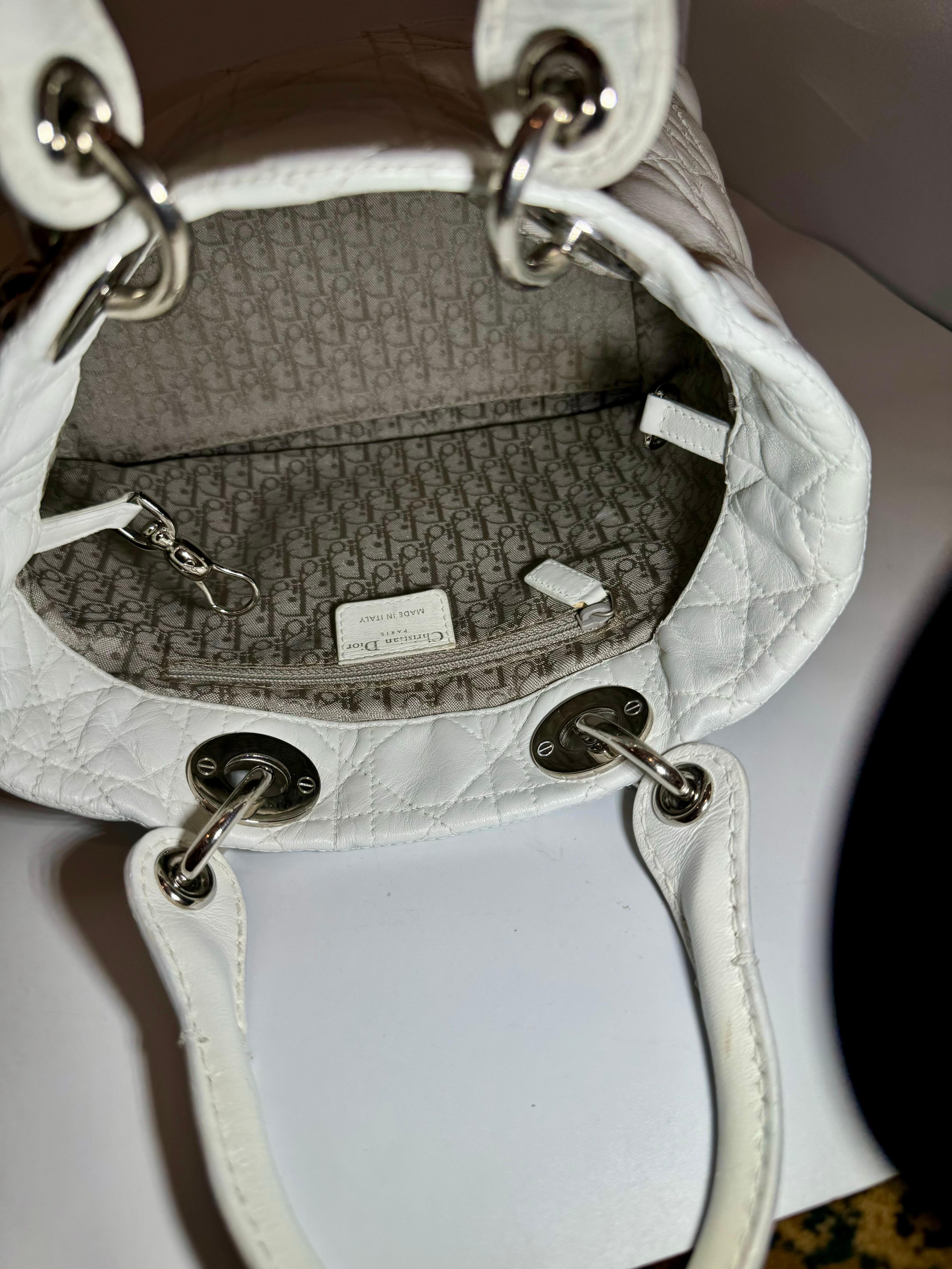 Christian Dior Vintage Cannage  Lady Dior Medium Vintage White Bag Excellent Con 6