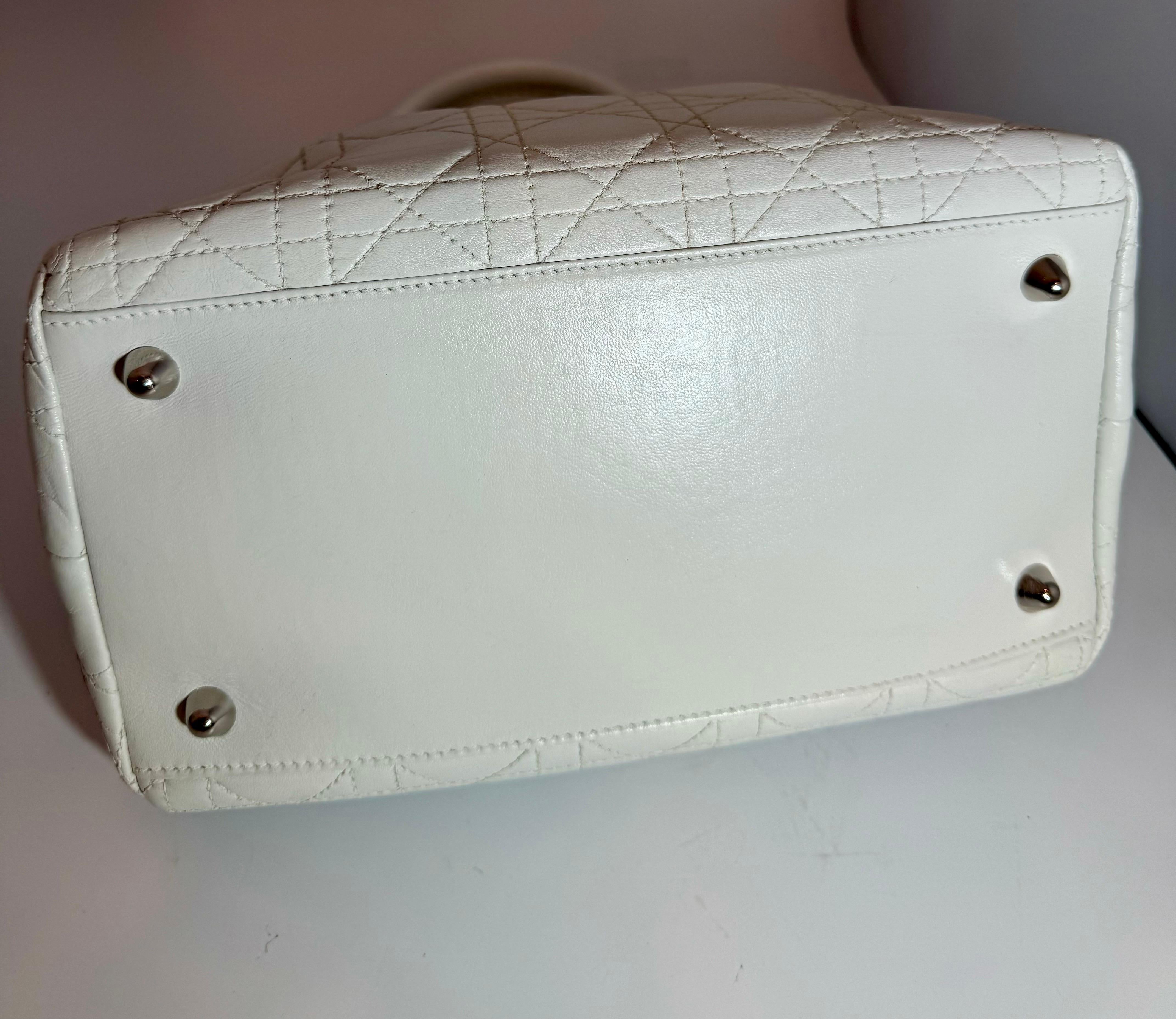 Christian Dior Vintage Cannage  Lady Dior Medium Vintage White Bag Excellent Con In Excellent Condition In New York, NY
