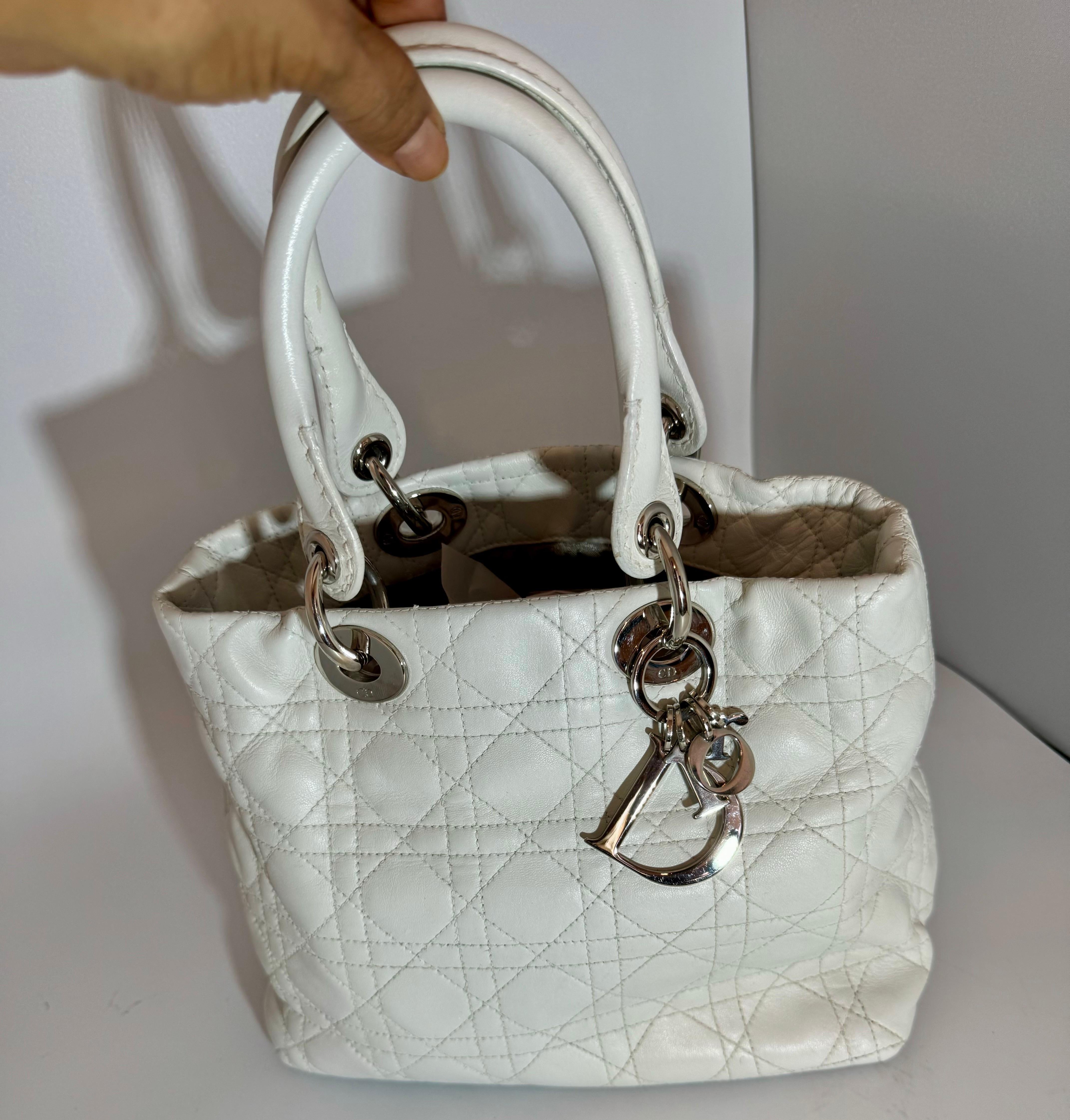 Women's Christian Dior Vintage Cannage  Lady Dior Medium Vintage White Bag Excellent Con
