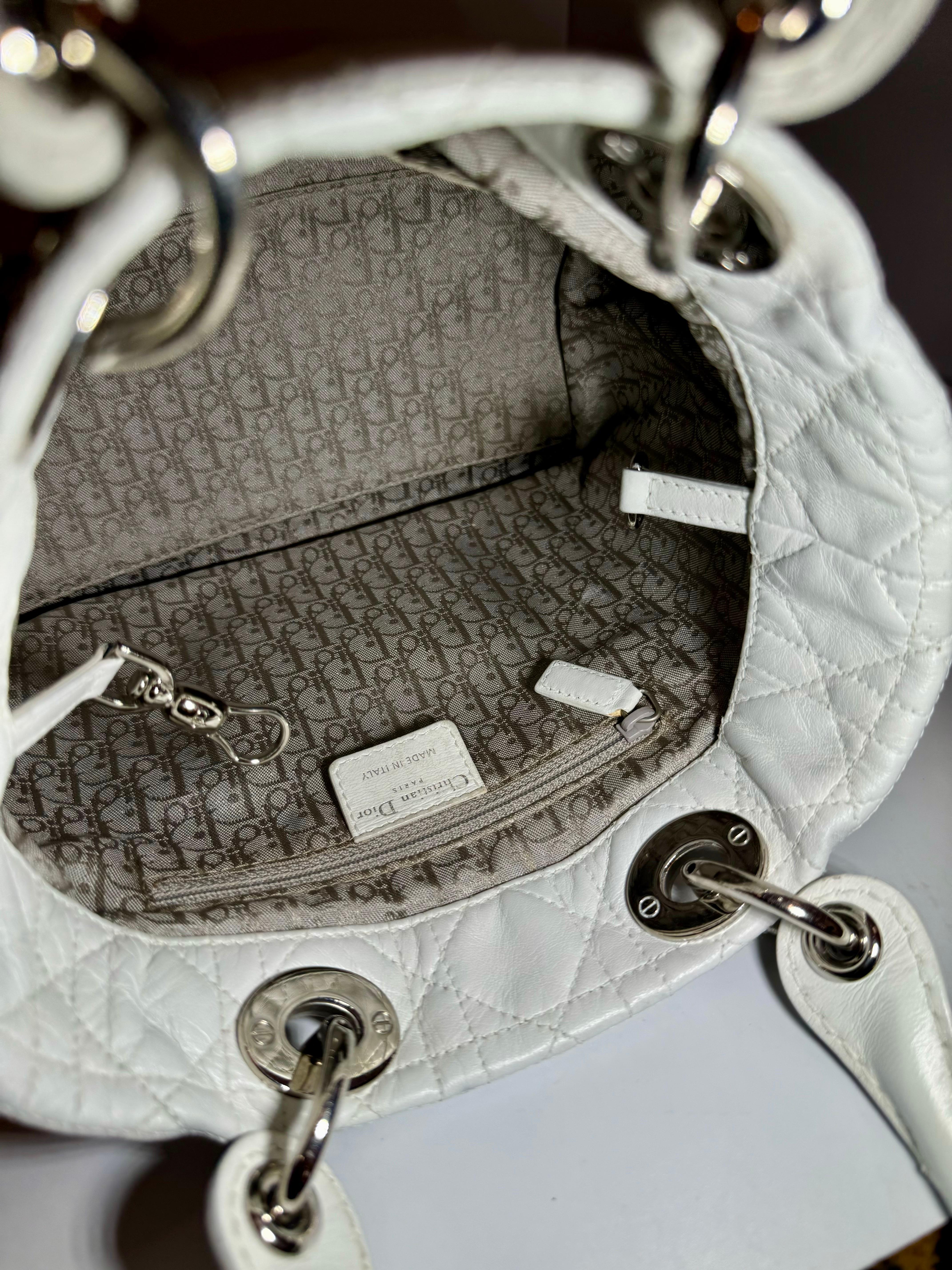 Christian Dior Vintage Cannage  Lady Dior Medium Vintage White Bag Excellent Con 2