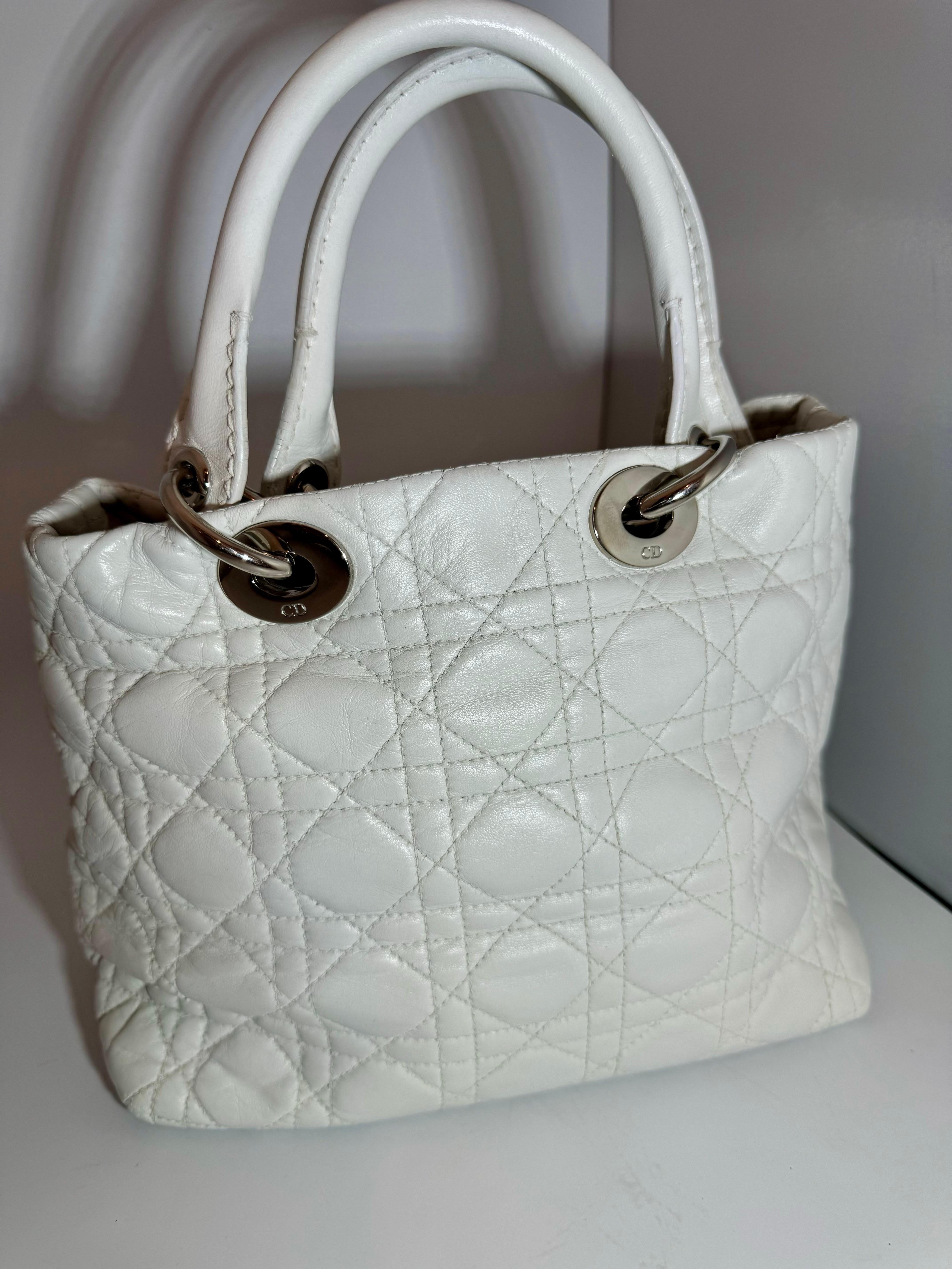 Christian Dior Vintage Cannage  Lady Dior Medium Vintage White Bag Excellent Con 3