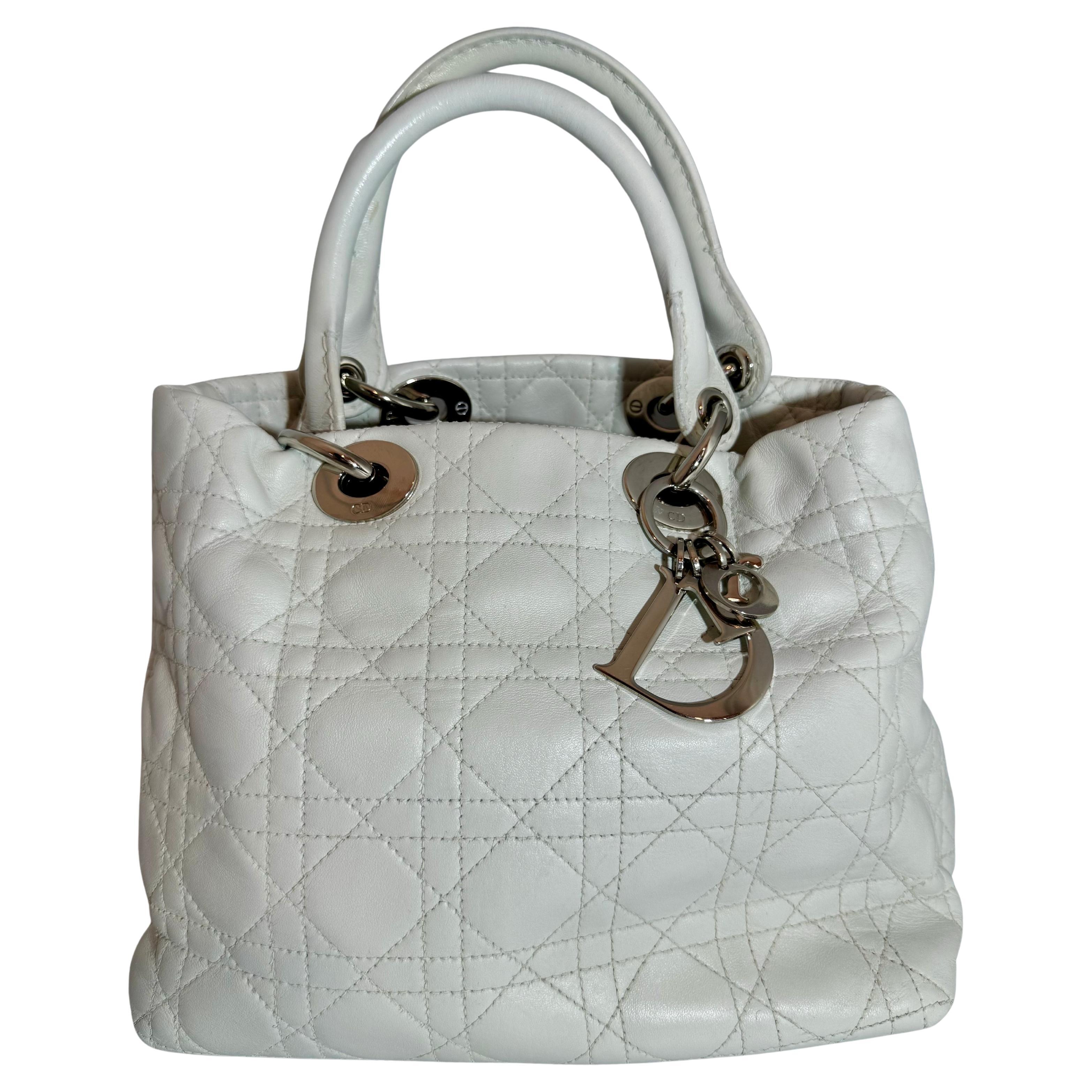 Christian Dior Vintage Cannage Lady Dior Medium Vintage WeiBe Tasche Excellent Con im Angebot bei 1stDibs