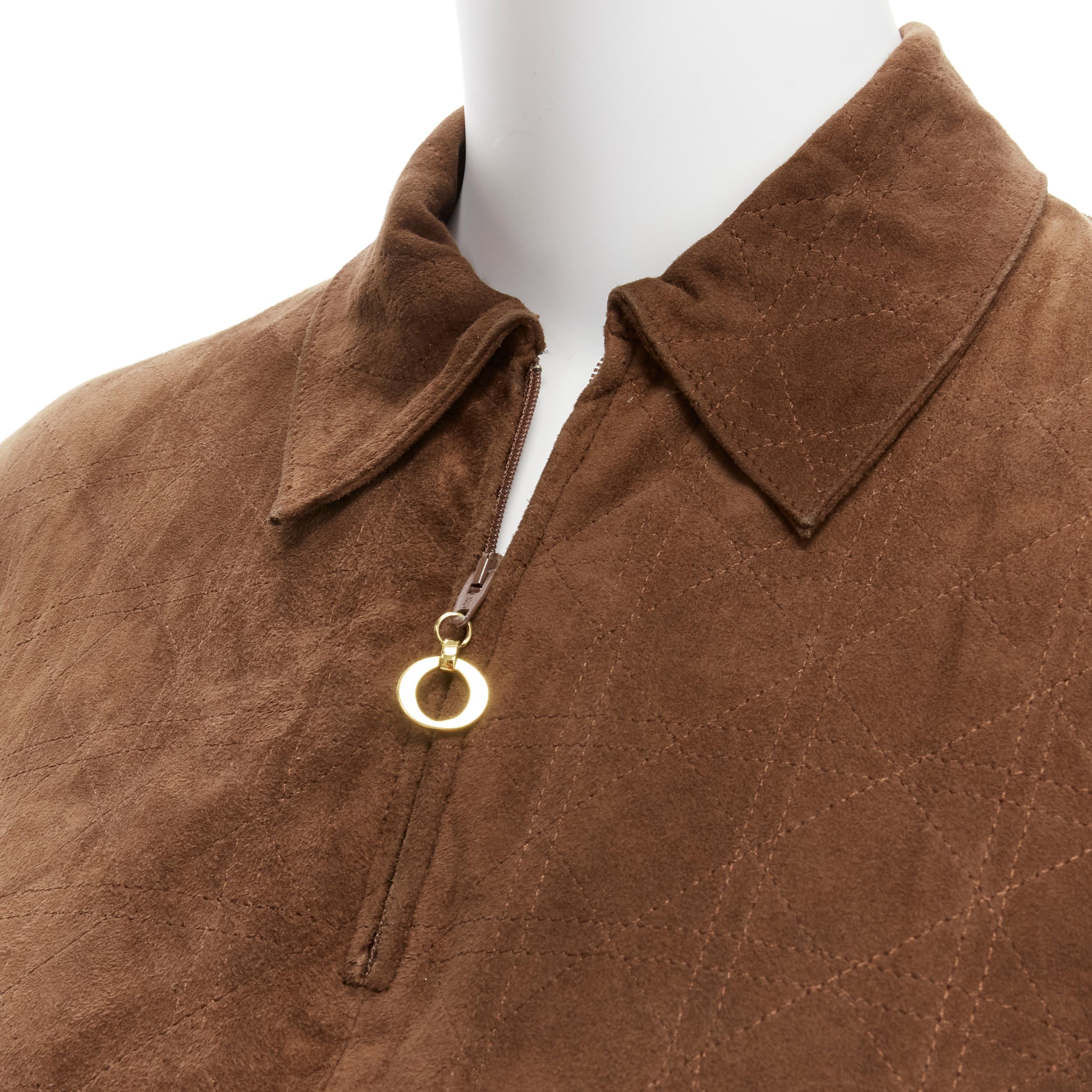 CHRISTIAN DIOR Vintage Cannage stitch brown suede ribbed half zip sweater
Reference: TGAS/D00242
Brand: Dior
Material: Suede, Boucle Wool
Color: Brown
Pattern: Solid
Closure: Zip
Lining: Brown Fabric
Extra Details: Signature Dior Cannage